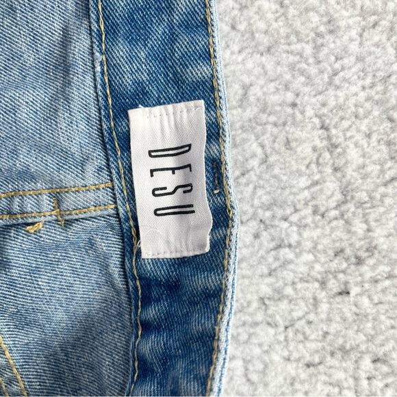 Womens DESU Light Wash Ripped Distressed Wide Leg High Rise Denim Jeans Size S - Picture 5 of 8